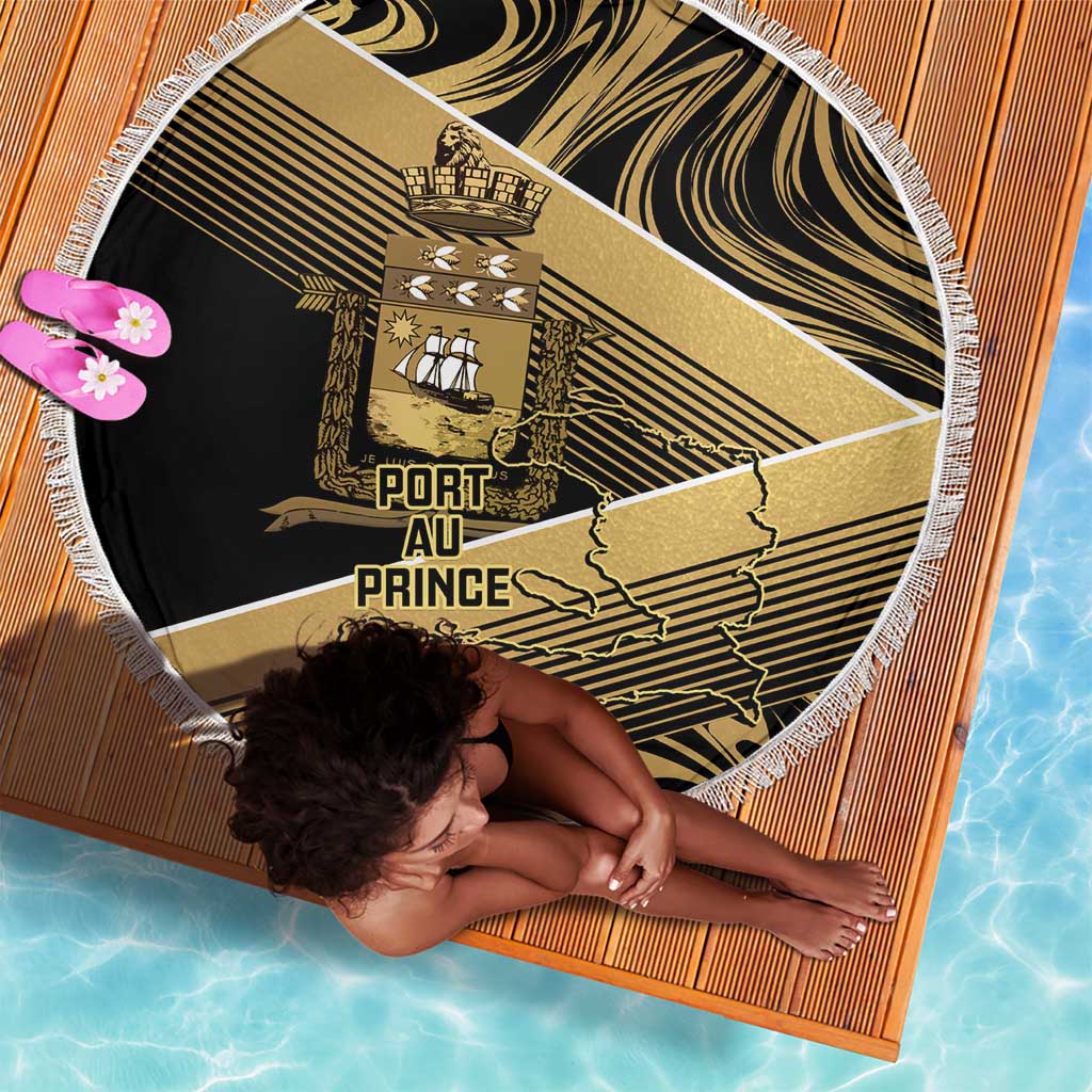 Port-au-Prince Afro-Haitians Beach Blanket Ayiti Map Pòtoprens Gold Color - Wonder Print Shop