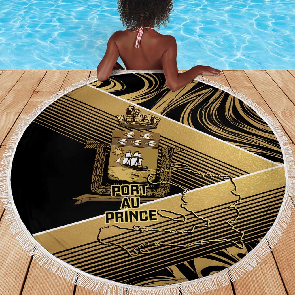 Port-au-Prince Afro-Haitians Beach Blanket Ayiti Map Pòtoprens Gold Color - Wonder Print Shop