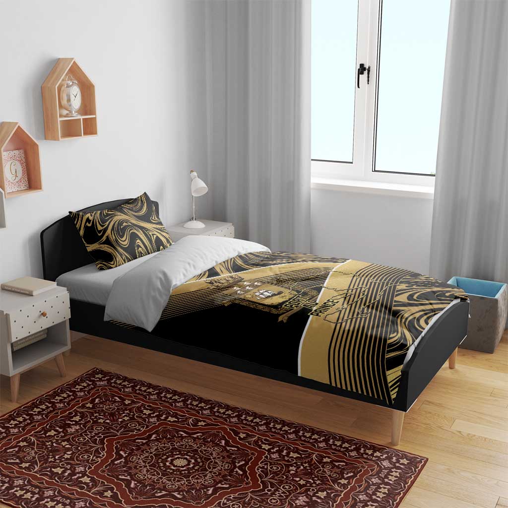 Port-au-Prince Afro-Haitians Bedding Set Ayiti Map Pòtoprens Gold Color - Wonder Print Shop