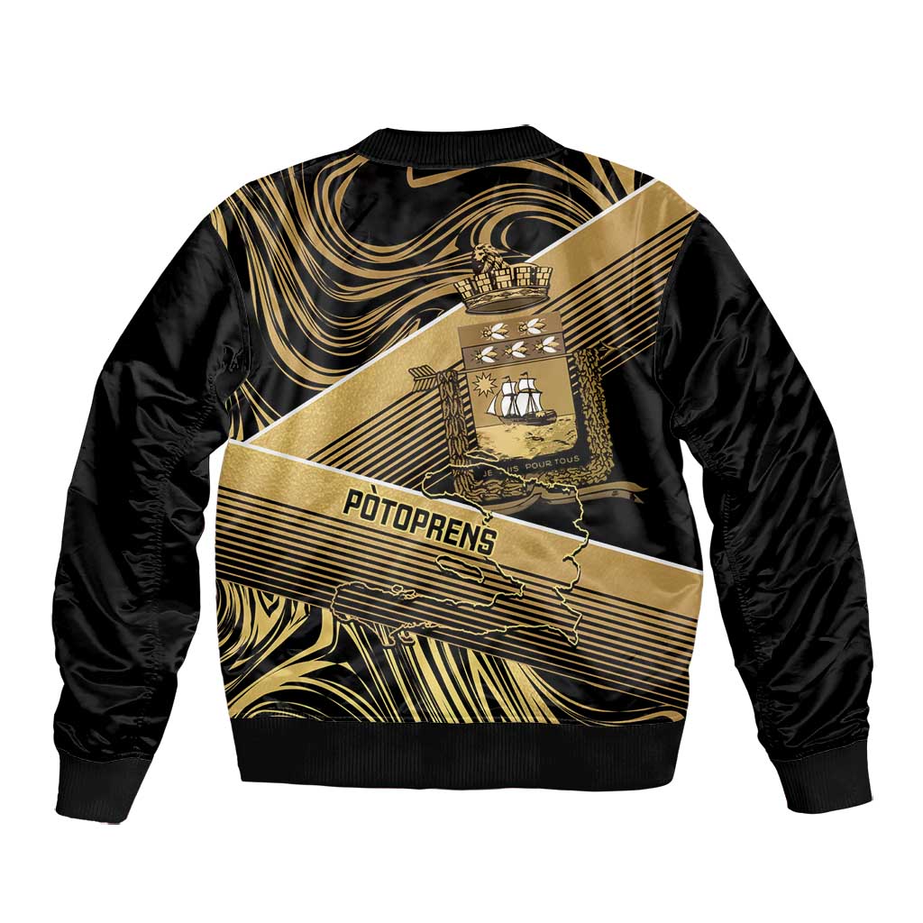 Port-au-Prince Afro-Haitians Bomber Jacket Ayiti Map Pòtoprens Gold Color - Wonder Print Shop