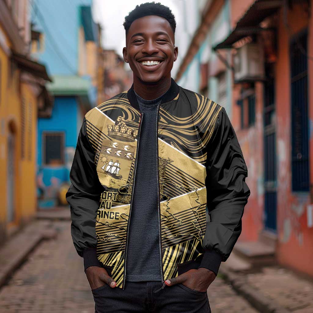 Port-au-Prince Afro-Haitians Bomber Jacket Ayiti Map Pòtoprens Gold Color - Wonder Print Shop