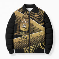Port-au-Prince Afro-Haitians Bomber Puffer Jacket Ayiti Map Pòtoprens Gold Color - Wonder Print Shop