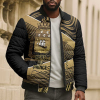Port-au-Prince Afro-Haitians Bomber Puffer Jacket Ayiti Map Pòtoprens Gold Color - Wonder Print Shop