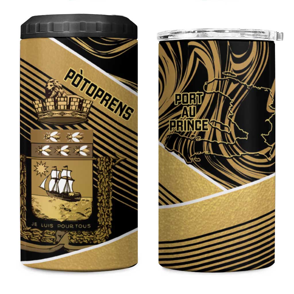 Port-au-Prince Afro-Haitians 4 in 1 Can Cooler Tumbler Ayiti Map Pòtoprens Gold Color - Wonder Print Shop
