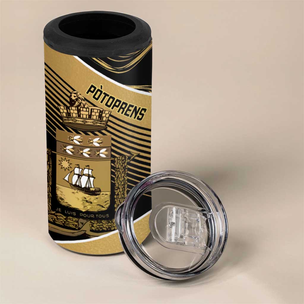 Port-au-Prince Afro-Haitians 4 in 1 Can Cooler Tumbler Ayiti Map Pòtoprens Gold Color - Wonder Print Shop