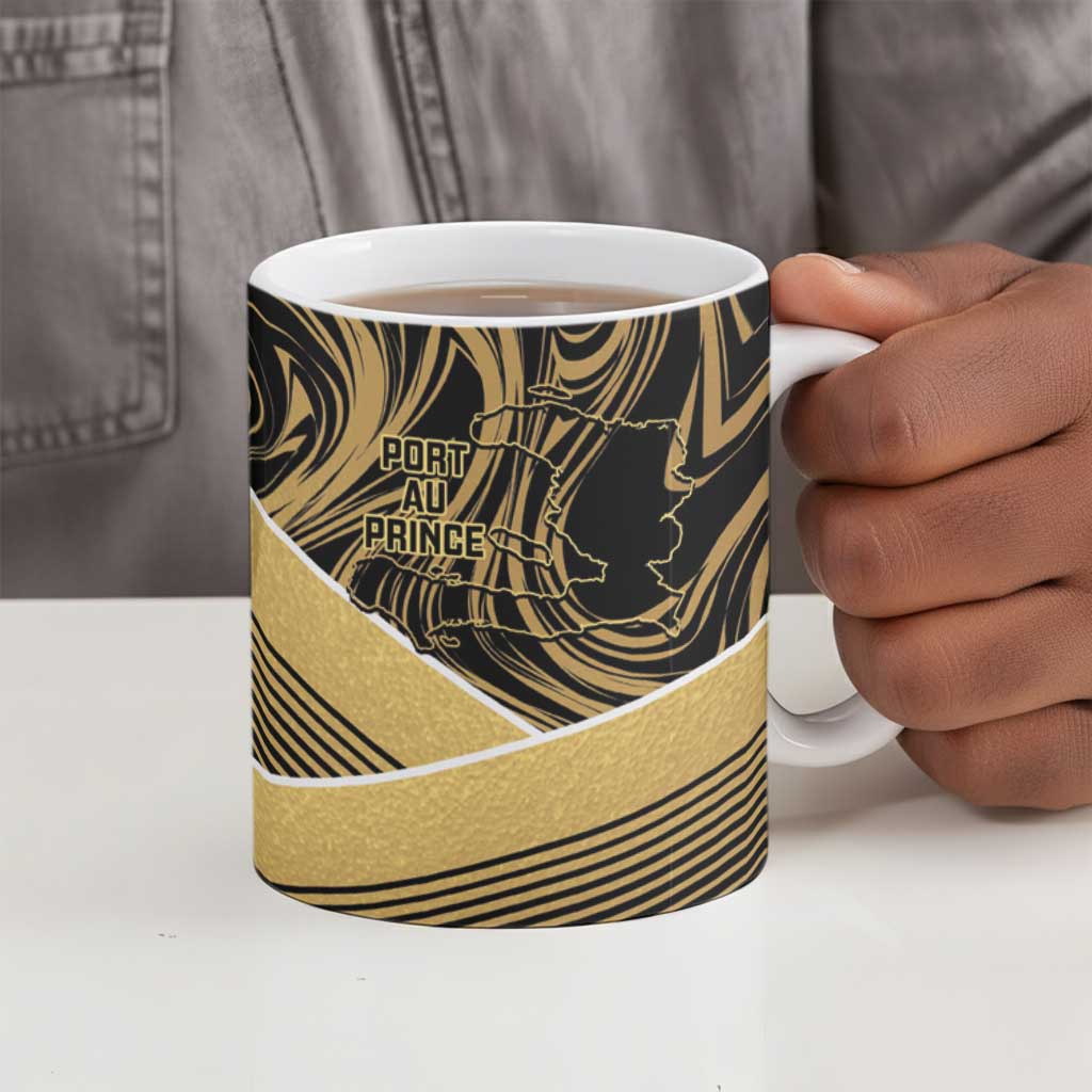 Port-au-Prince Afro-Haitians Ceramic Mug Ayiti Map Pòtoprens Gold Color - Wonder Print Shop