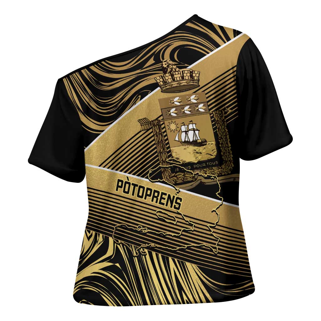 Port-au-Prince Afro-Haitians Cross Shoulder Shirt Ayiti Map Pòtoprens Gold Color - Wonder Print Shop