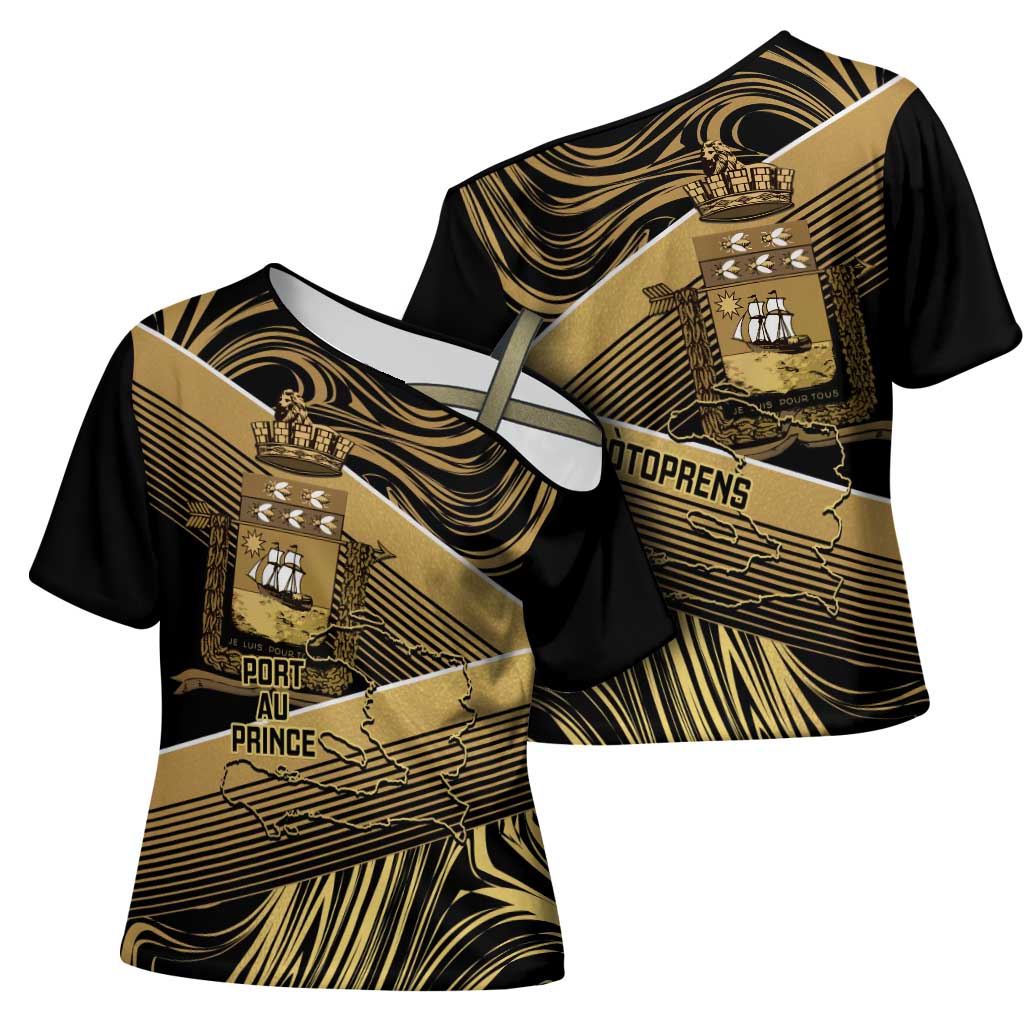 Port-au-Prince Afro-Haitians Cross Shoulder Shirt Ayiti Map Pòtoprens Gold Color - Wonder Print Shop