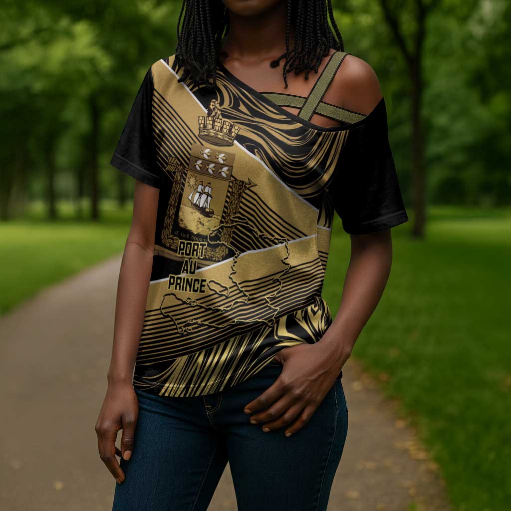 Port-au-Prince Afro-Haitians Cross Shoulder Shirt Ayiti Map Pòtoprens Gold Color - Wonder Print Shop