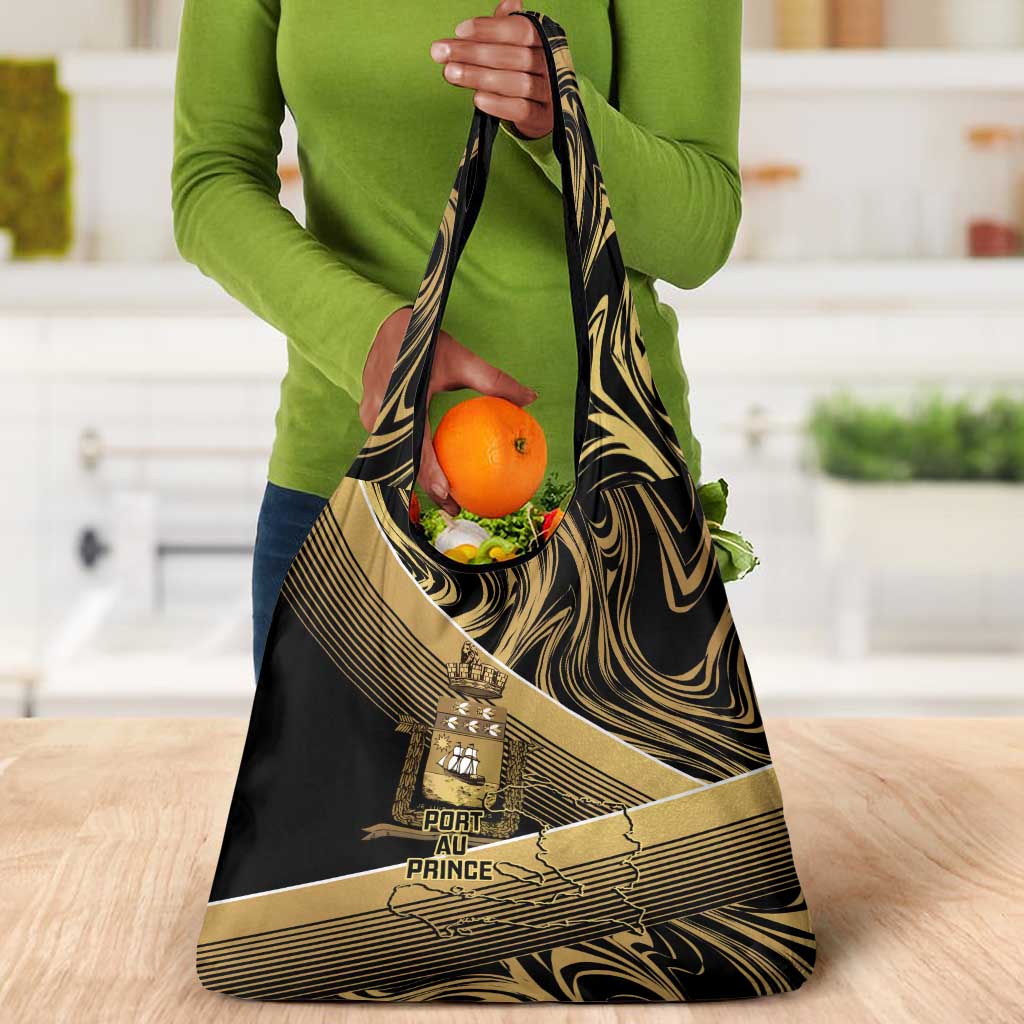 Port-au-Prince Afro-Haitians Grocery Bag Ayiti Map Pòtoprens Gold Color - Wonder Print Shop