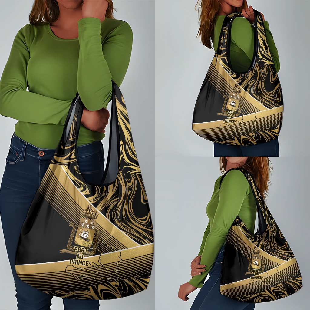 Port-au-Prince Afro-Haitians Grocery Bag Ayiti Map Pòtoprens Gold Color - Wonder Print Shop