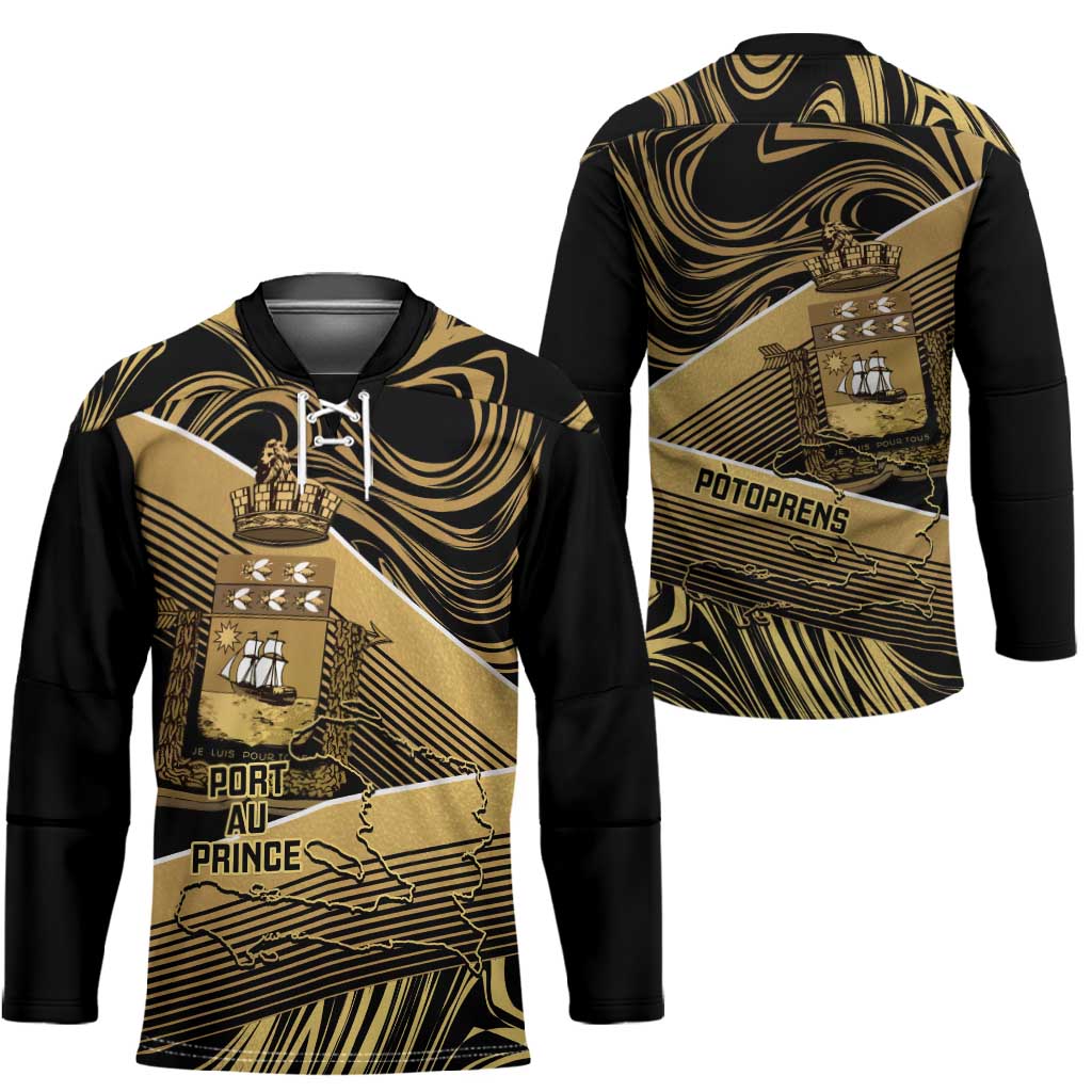 Port-au-Prince Afro-Haitians Hockey Jersey Ayiti Map Pòtoprens Gold Color - Wonder Print Shop