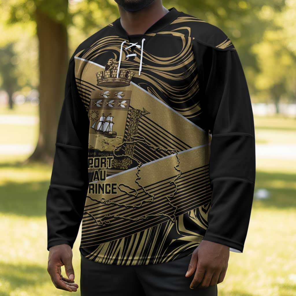 Port-au-Prince Afro-Haitians Hockey Jersey Ayiti Map Pòtoprens Gold Color - Wonder Print Shop