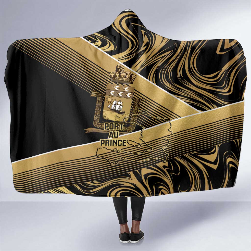 Port-au-Prince Afro-Haitians Hooded Blanket Ayiti Map Pòtoprens Gold Color - Wonder Print Shop
