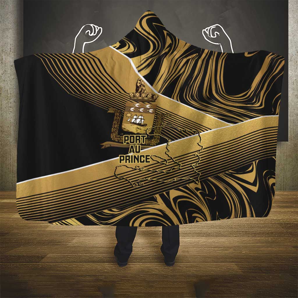 Port-au-Prince Afro-Haitians Hooded Blanket Ayiti Map Pòtoprens Gold Color - Wonder Print Shop