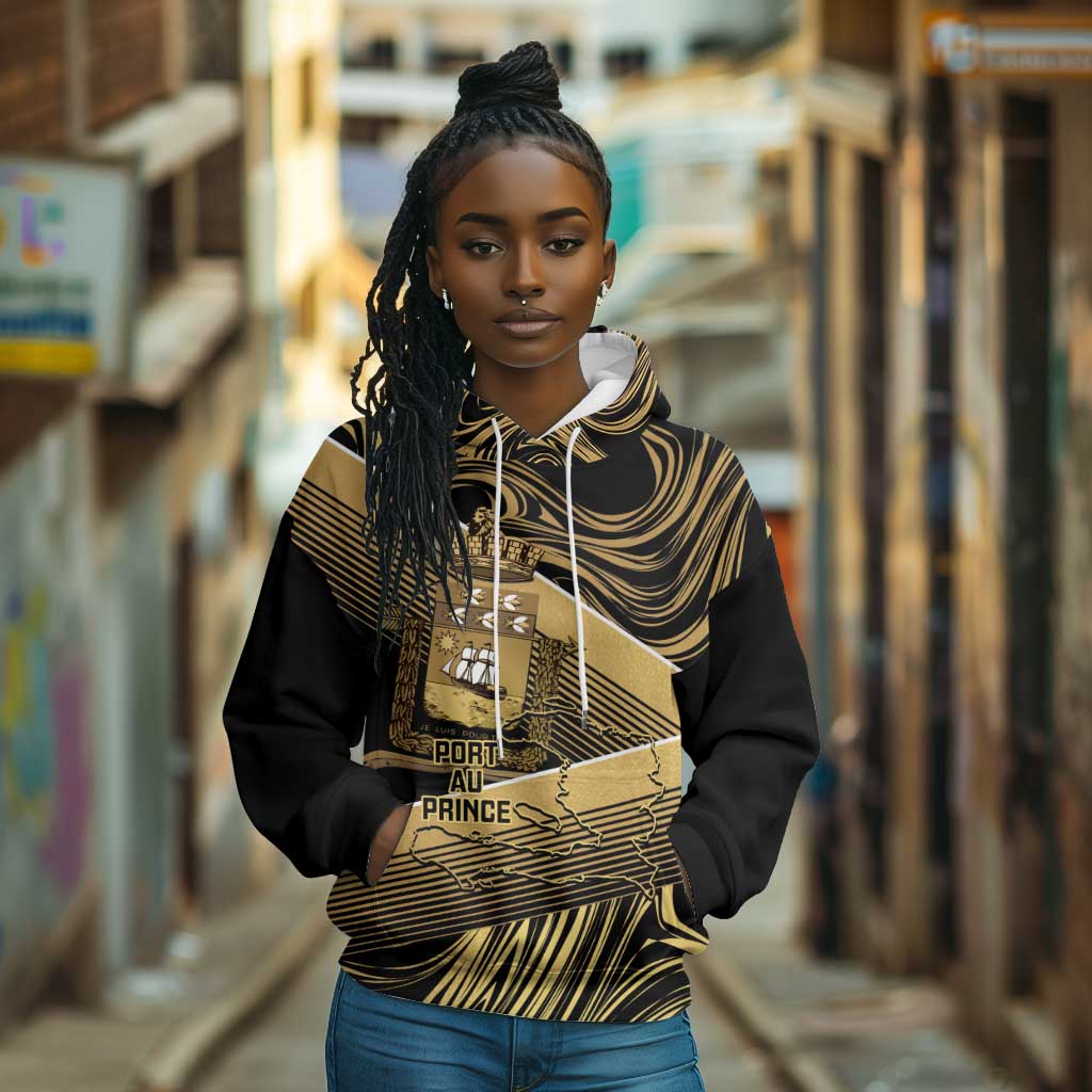 Port-au-Prince Afro-Haitians Hoodie Ayiti Map Pòtoprens Gold Color - Wonder Print Shop