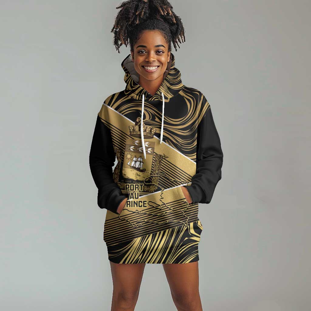 Port-au-Prince Afro-Haitians Hoodie Dress Ayiti Map Pòtoprens Gold Color - Wonder Print Shop