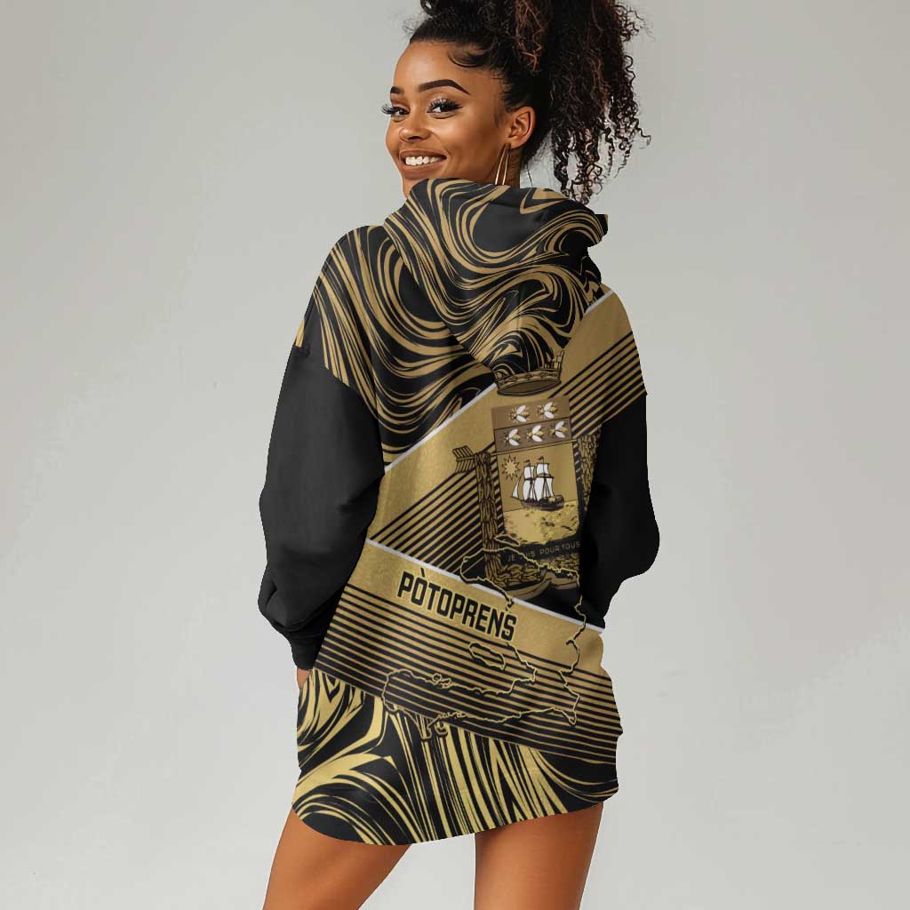 Port-au-Prince Afro-Haitians Hoodie Dress Ayiti Map Pòtoprens Gold Color - Wonder Print Shop