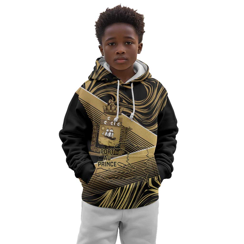 Port-au-Prince Afro-Haitians Kid Hoodie Ayiti Map Pòtoprens Gold Color - Wonder Print Shop