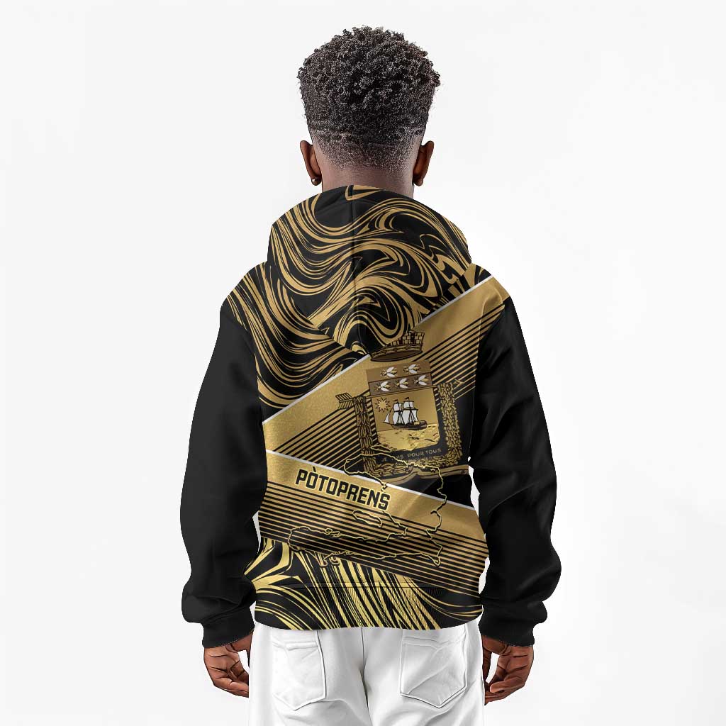 Port-au-Prince Afro-Haitians Kid Hoodie Ayiti Map Pòtoprens Gold Color - Wonder Print Shop