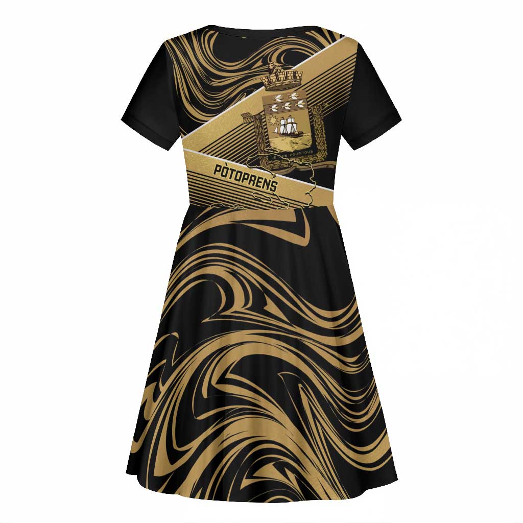Port-au-Prince Afro-Haitians Kid Short Sleeve Dress Ayiti Map Pòtoprens Gold Color LT14