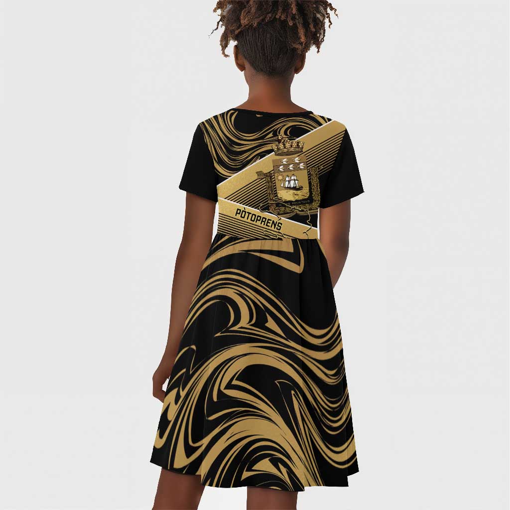 Port-au-Prince Afro-Haitians Kid Short Sleeve Dress Ayiti Map Pòtoprens Gold Color LT14