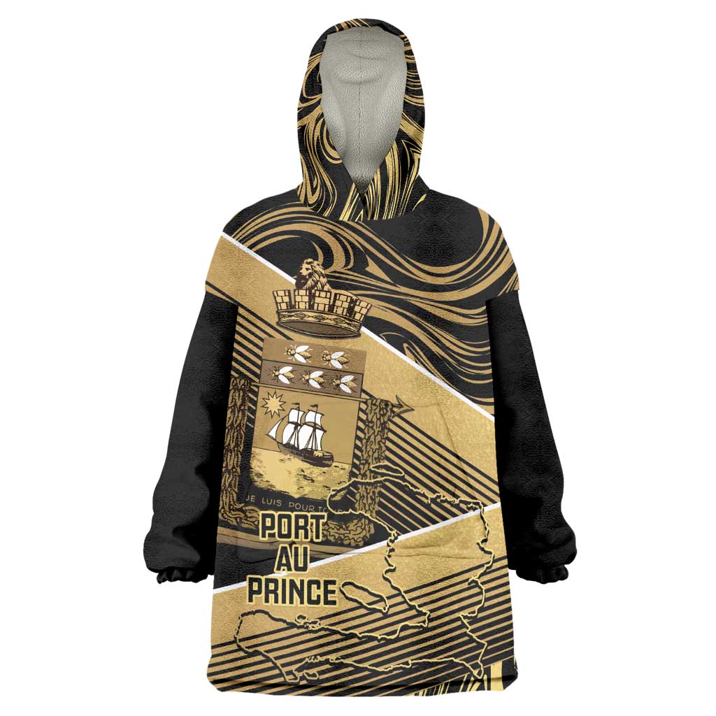 Port-au-Prince Afro-Haitians Kid Wearable Blanket Hoodie Ayiti Map Pòtoprens Gold Color - Wonder Print Shop