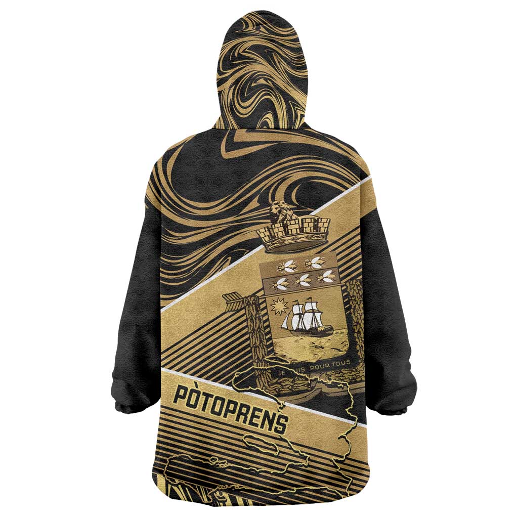 Port-au-Prince Afro-Haitians Kid Wearable Blanket Hoodie Ayiti Map Pòtoprens Gold Color - Wonder Print Shop