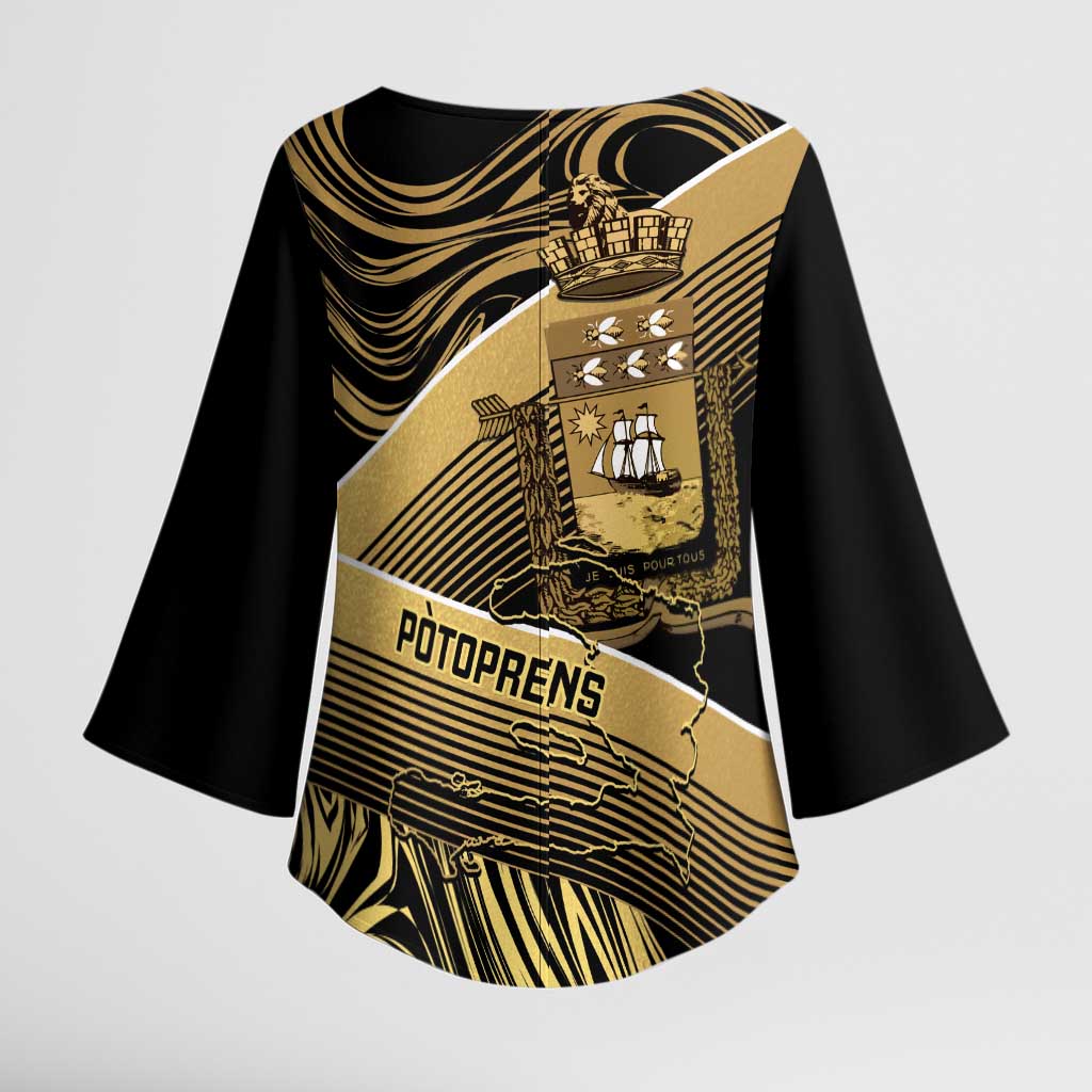 Port-au-Prince Afro-Haitians Kimono Sleeve Blouse Ayiti Map Pòtoprens Gold Color - Wonder Print Shop