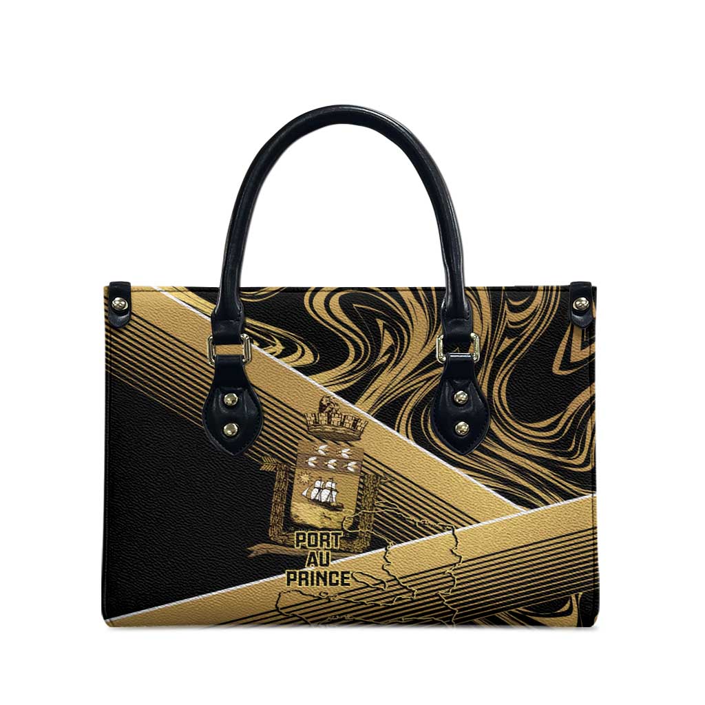 Port-au-Prince Afro-Haitians Leather Bag Ayiti Map Pòtoprens Gold Color - Wonder Print Shop