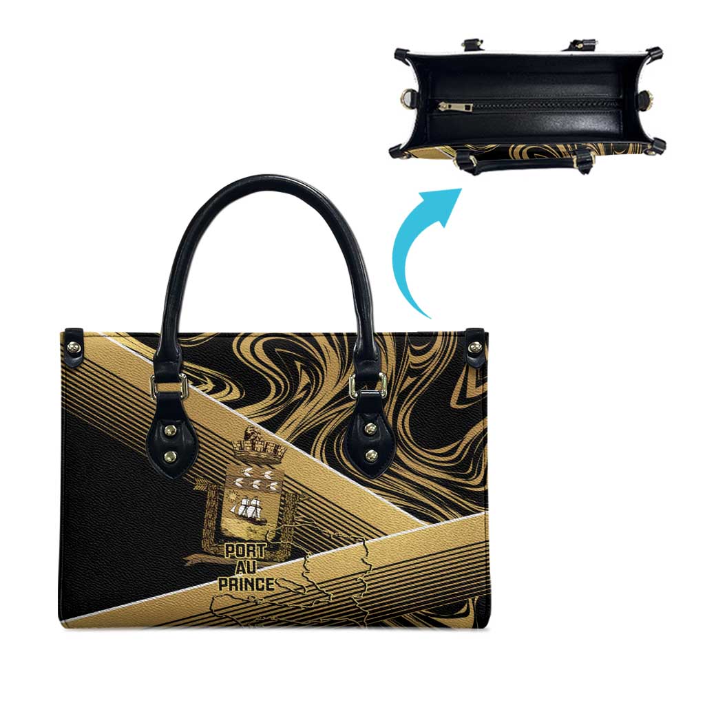 Port-au-Prince Afro-Haitians Leather Bag Ayiti Map Pòtoprens Gold Color - Wonder Print Shop