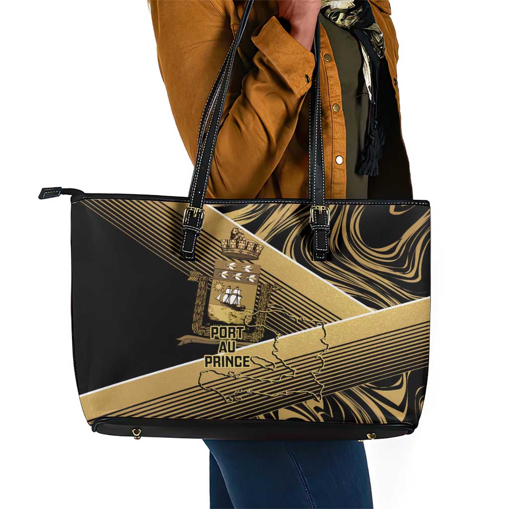 Port-au-Prince Afro-Haitians Leather Tote Bag Ayiti Map Pòtoprens Gold Color - Wonder Print Shop