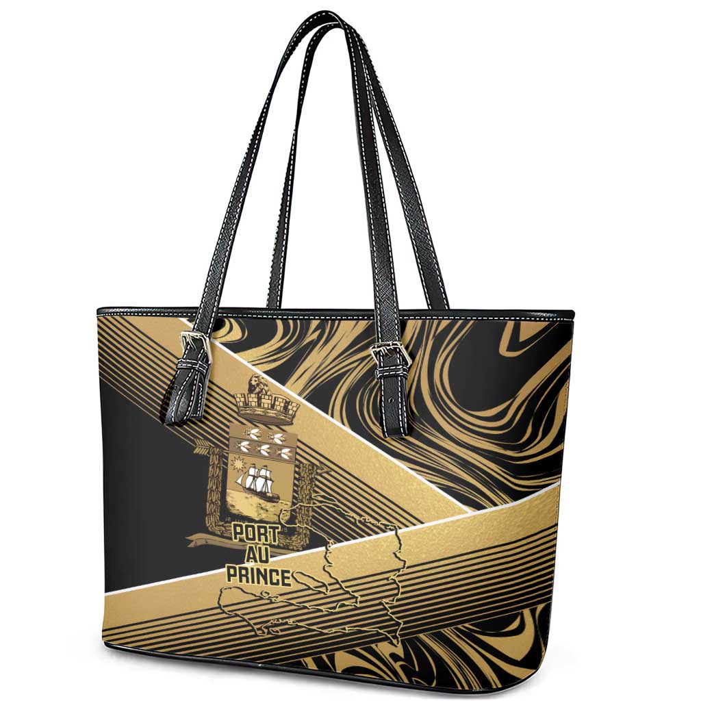 Port-au-Prince Afro-Haitians Leather Tote Bag Ayiti Map Pòtoprens Gold Color - Wonder Print Shop