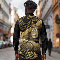 Port-au-Prince Afro-Haitians Long Sleeve Button Shirt Ayiti Map Pòtoprens Gold Color - Wonder Print Shop