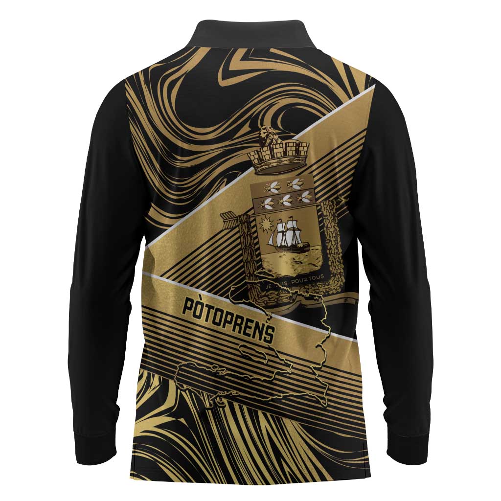 Port-au-Prince Afro-Haitians Long Sleeve Polo Shirt Ayiti Map Pòtoprens Gold Color - Wonder Print Shop