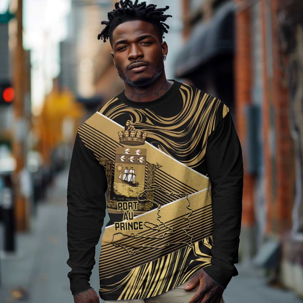 Port-au-Prince Afro-Haitians Long Sleeve Shirt Ayiti Map Pòtoprens Gold Color - Wonder Print Shop
