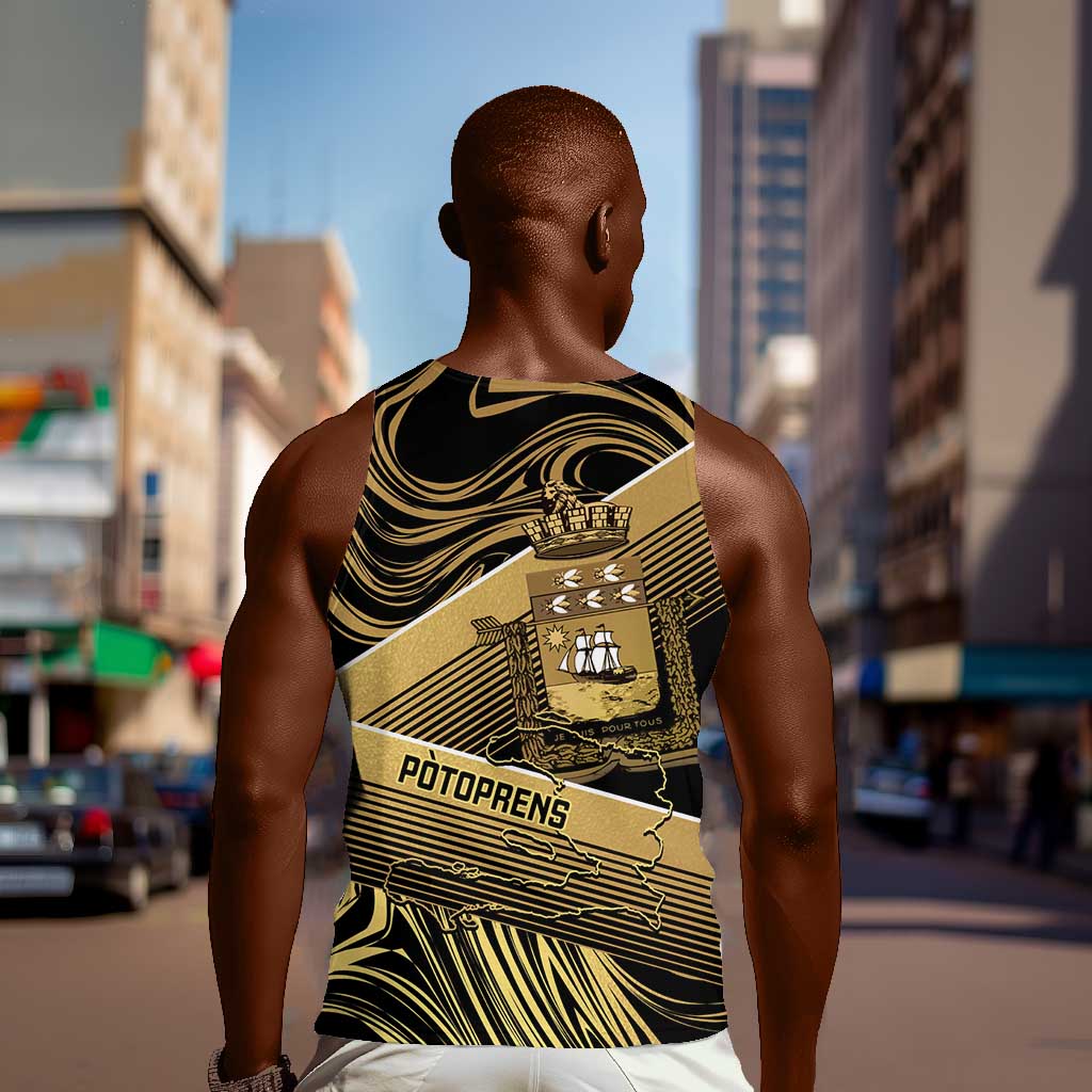 Port-au-Prince Afro-Haitians Men Tank Top Ayiti Map Pòtoprens Gold Color - Wonder Print Shop