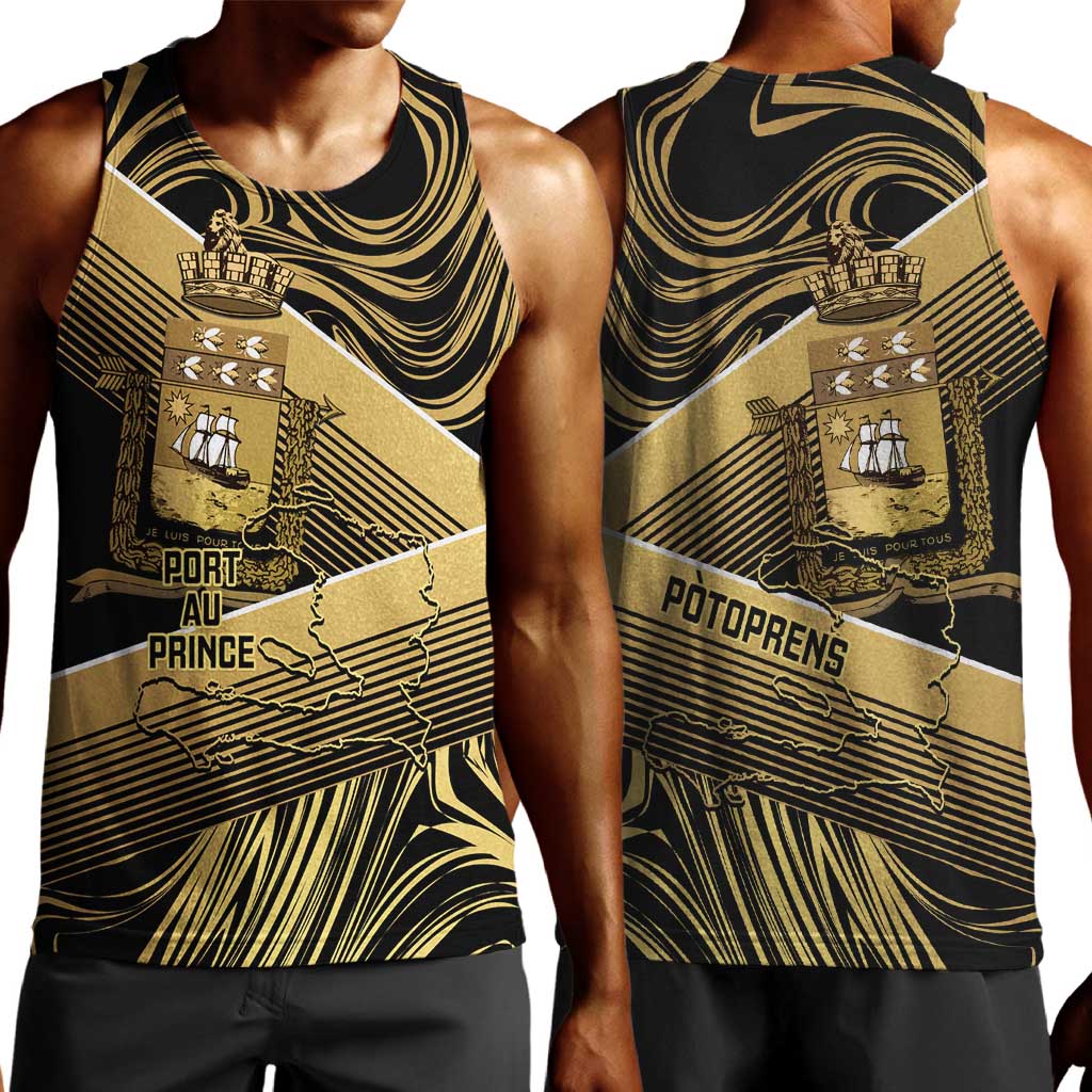 Port-au-Prince Afro-Haitians Men Tank Top Ayiti Map Pòtoprens Gold Color - Wonder Print Shop