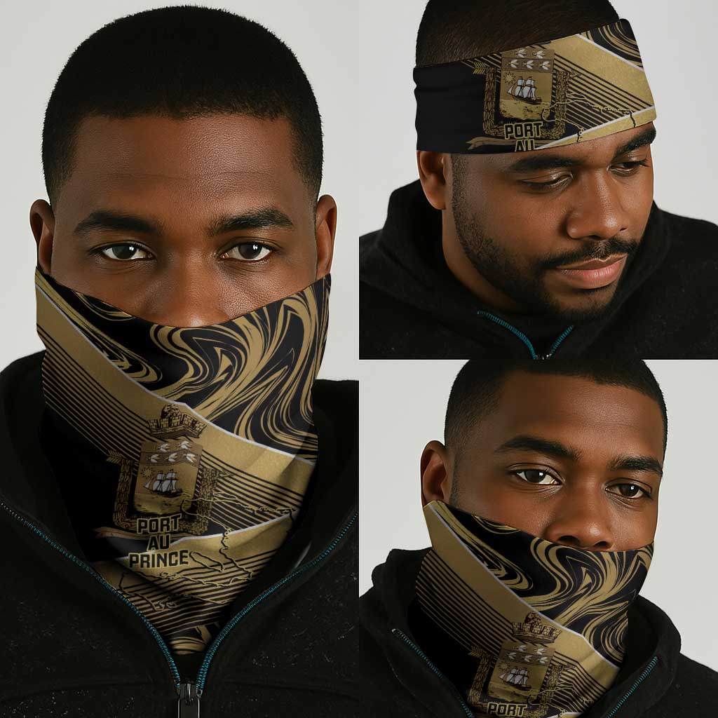 Port-au-Prince Afro-Haitians Neck Gaiter Ayiti Map Pòtoprens Gold Color - Wonder Print Shop