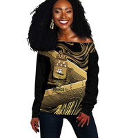 Port-au-Prince Afro-Haitians Off Shoulder Sweater Ayiti Map Pòtoprens Gold Color - Wonder Print Shop