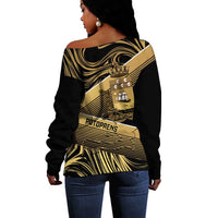 Port-au-Prince Afro-Haitians Off Shoulder Sweater Ayiti Map Pòtoprens Gold Color - Wonder Print Shop