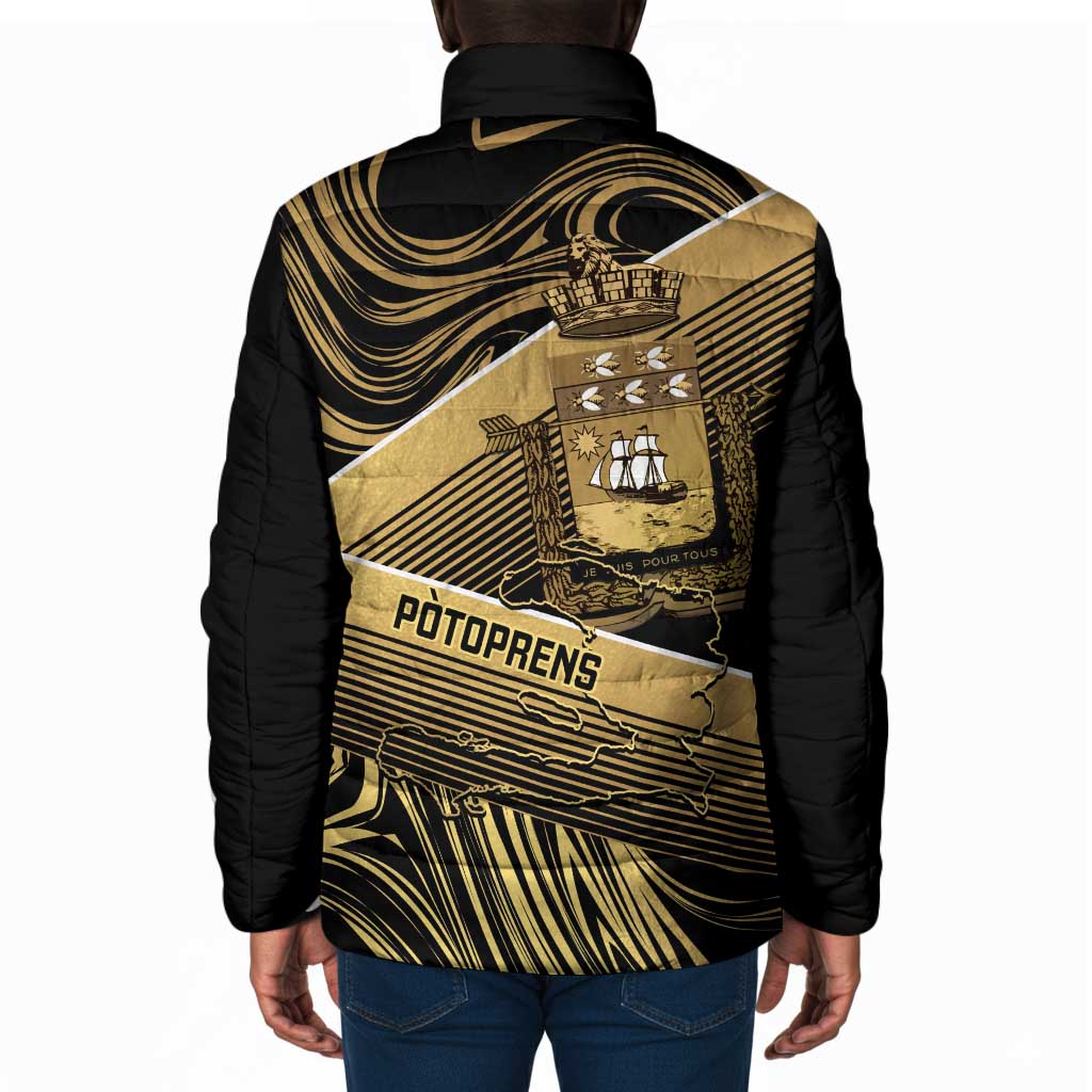 Port-au-Prince Afro-Haitians Padded Jacket Ayiti Map Pòtoprens Gold Color - Wonder Print Shop