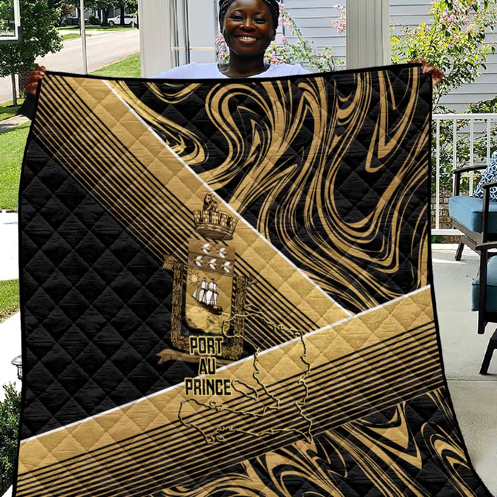 Port-au-Prince Afro-Haitians Quilt Ayiti Map Pòtoprens Gold Color - Wonder Print Shop