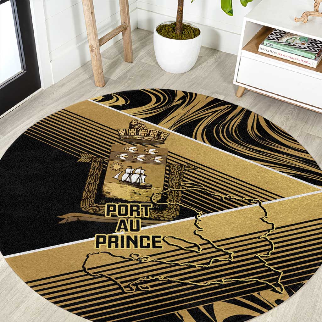 Port-au-Prince Afro-Haitians Round Carpet Ayiti Map Pòtoprens Gold Color - Wonder Print Shop