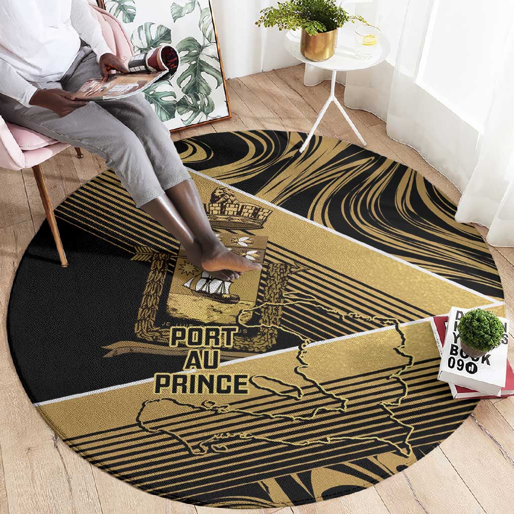 Port-au-Prince Afro-Haitians Round Carpet Ayiti Map Pòtoprens Gold Color - Wonder Print Shop
