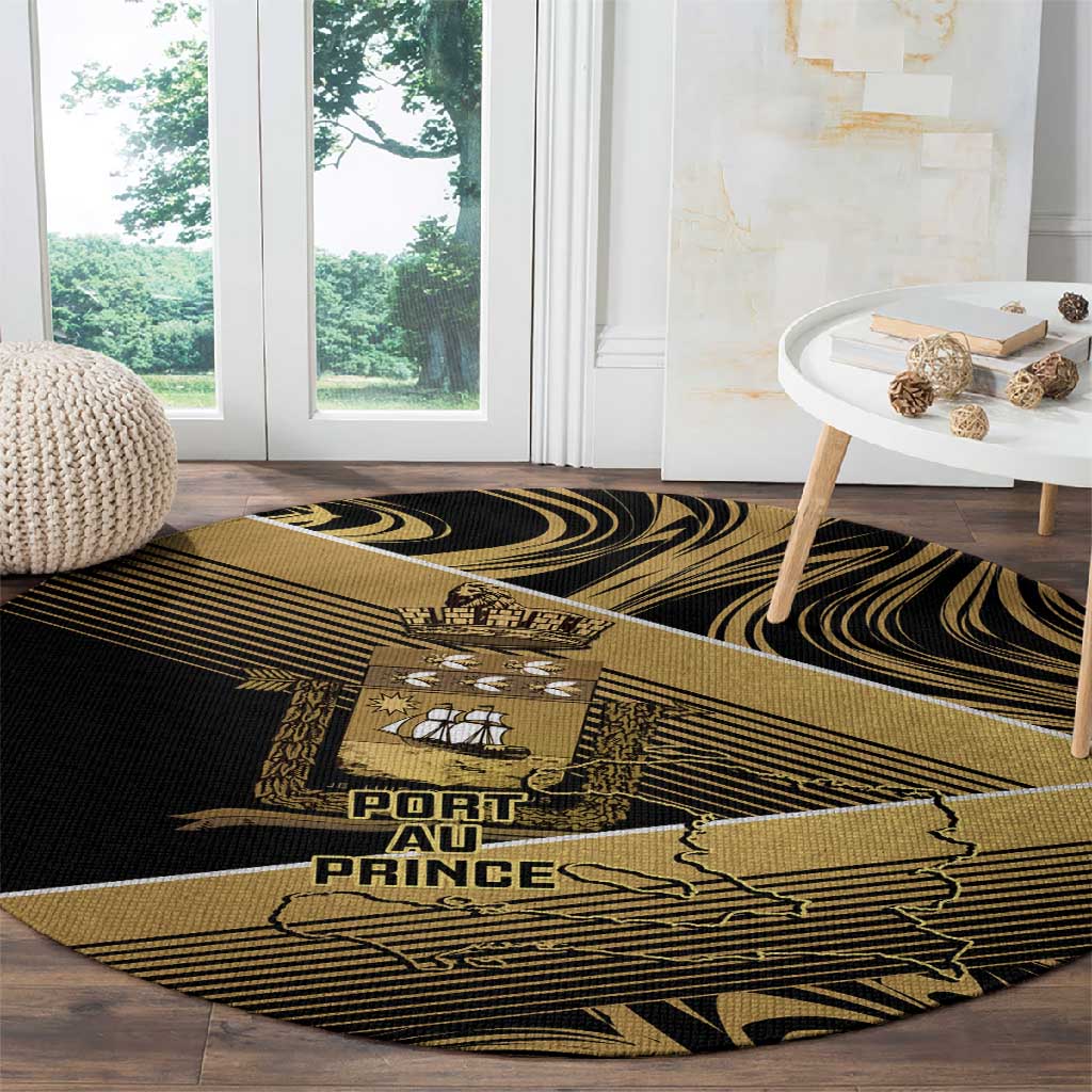 Port-au-Prince Afro-Haitians Round Carpet Ayiti Map Pòtoprens Gold Color - Wonder Print Shop