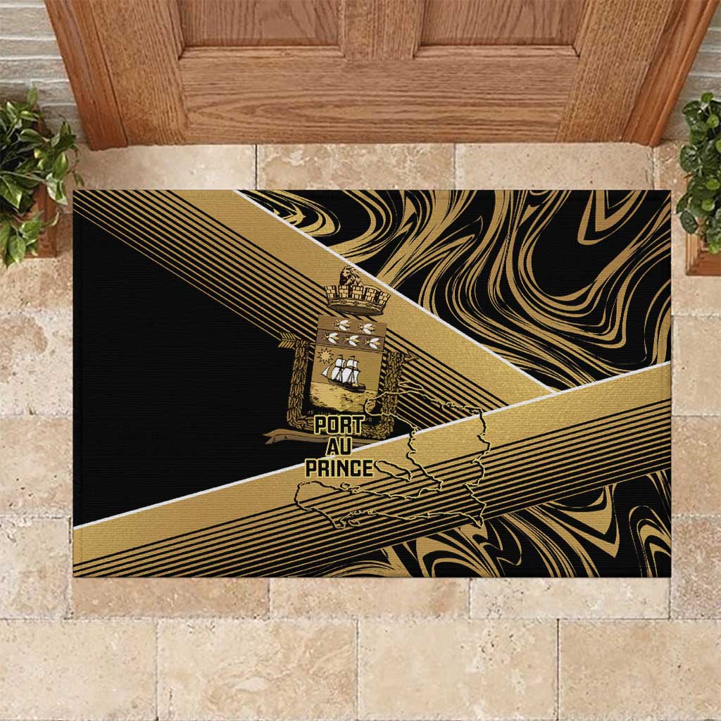 Port-au-Prince Afro-Haitians Rubber Doormat Ayiti Map Pòtoprens Gold Color - Wonder Print Shop