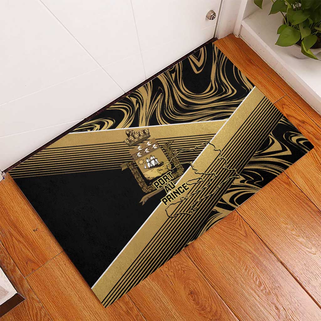 Port-au-Prince Afro-Haitians Rubber Doormat Ayiti Map Pòtoprens Gold Color - Wonder Print Shop