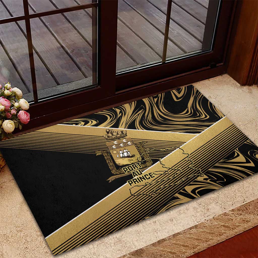 Port-au-Prince Afro-Haitians Rubber Doormat Ayiti Map Pòtoprens Gold Color - Wonder Print Shop