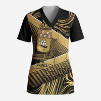 Port-au-Prince Afro-Haitians Scrub Top Ayiti Map Pòtoprens Gold Color - Wonder Print Shop